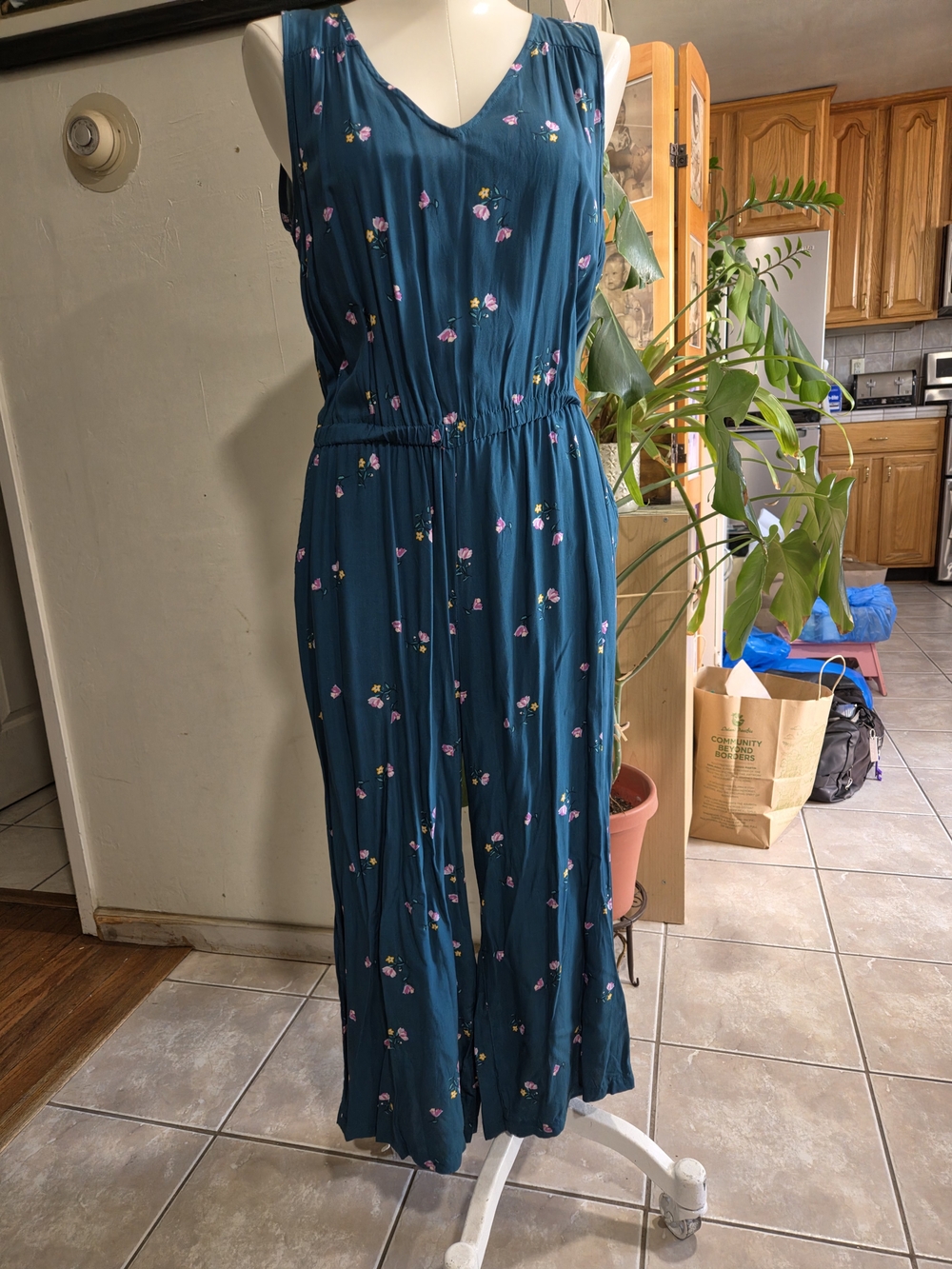 Old Navy Teal Floral Wide-Leg Jumpsuit